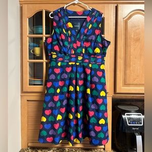 Colorful Navy with Rainbow Hearts ModCloth Dress Size XL